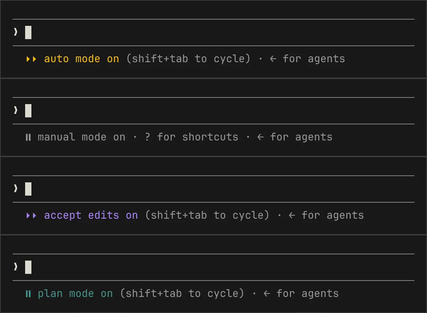 Claude Code: Shift+Tab cycles auto / manual / accept edits / plan mode (frames from the docs video)