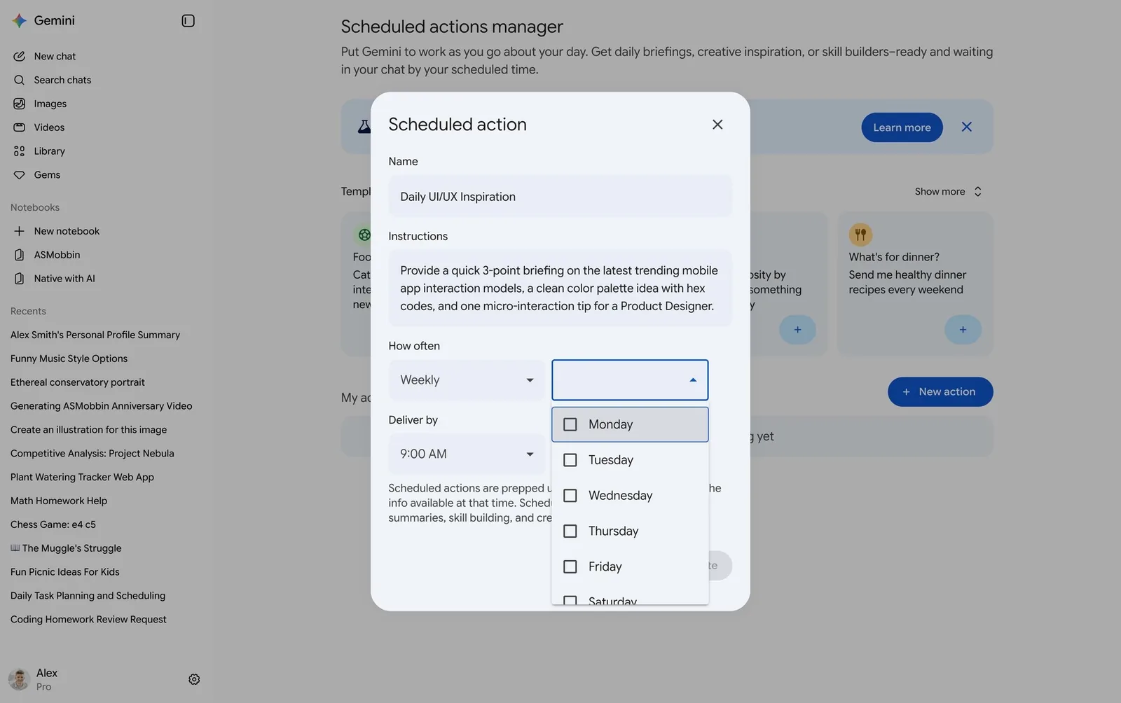 Gemini: Scheduled actions manager