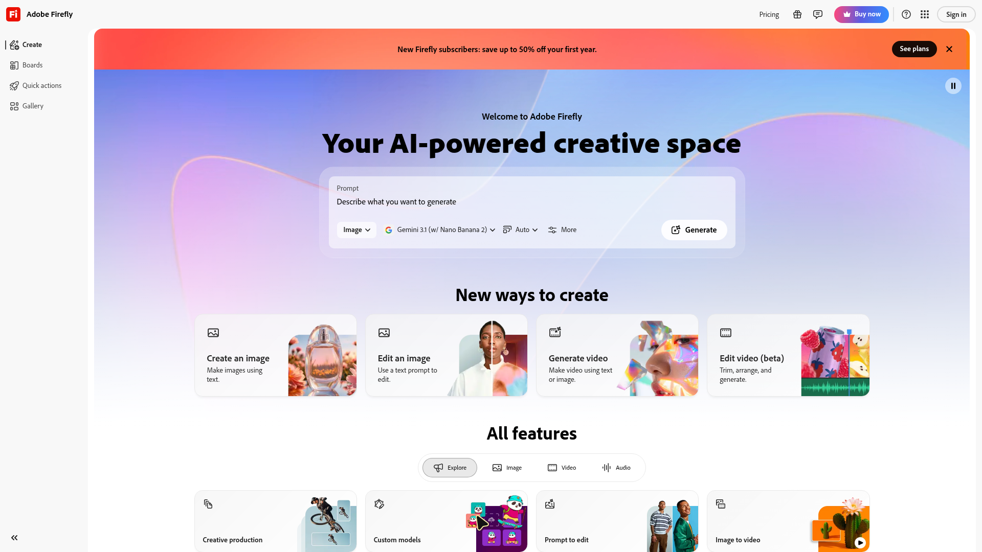 Adobe Firefly homepage