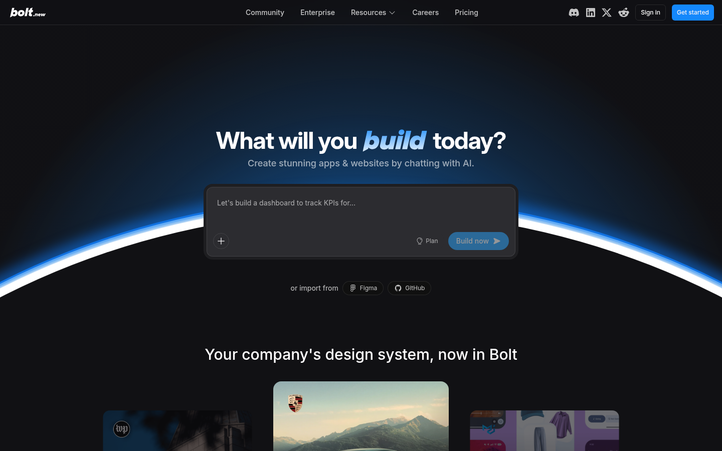 Bolt.new homepage