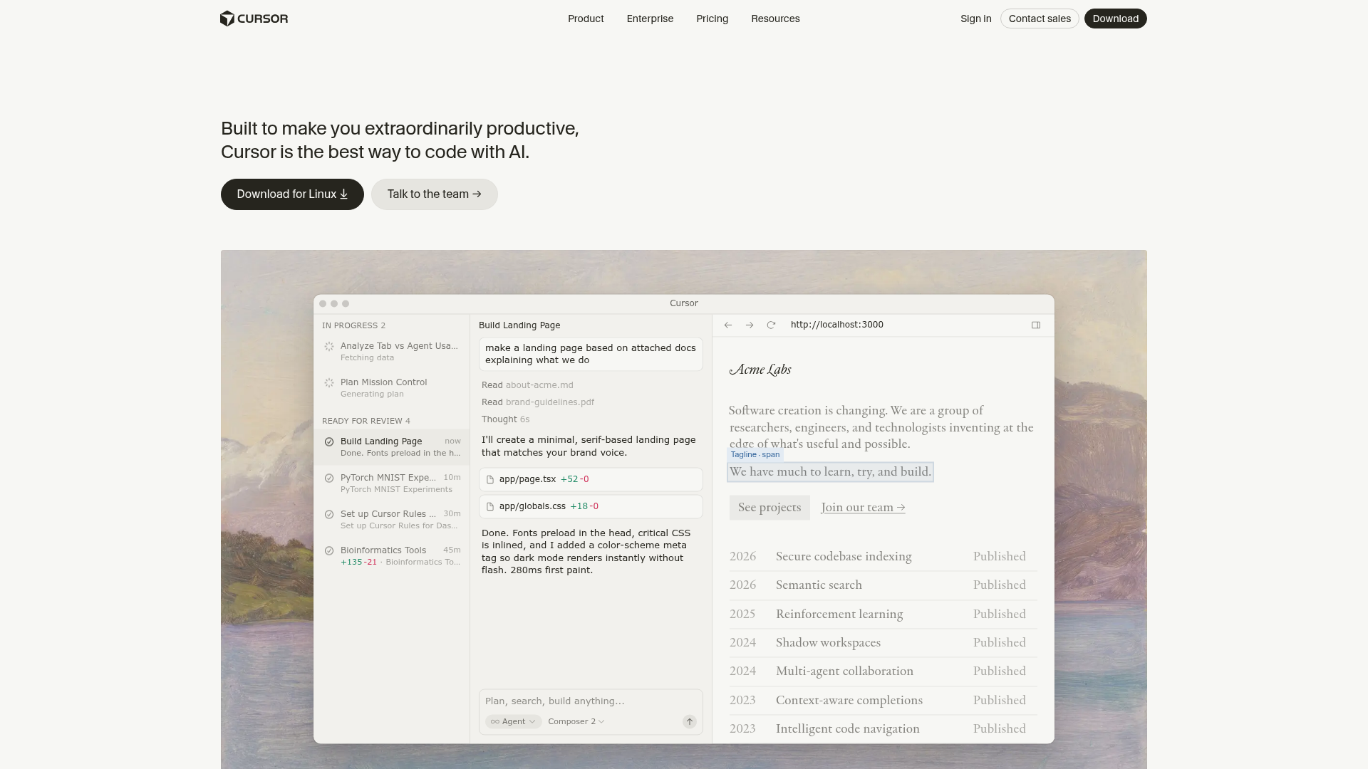Cursor - AI Code Editor homepage