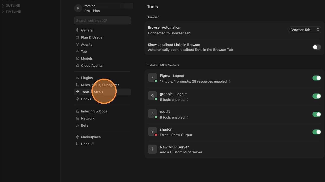 Cursor setup step 1