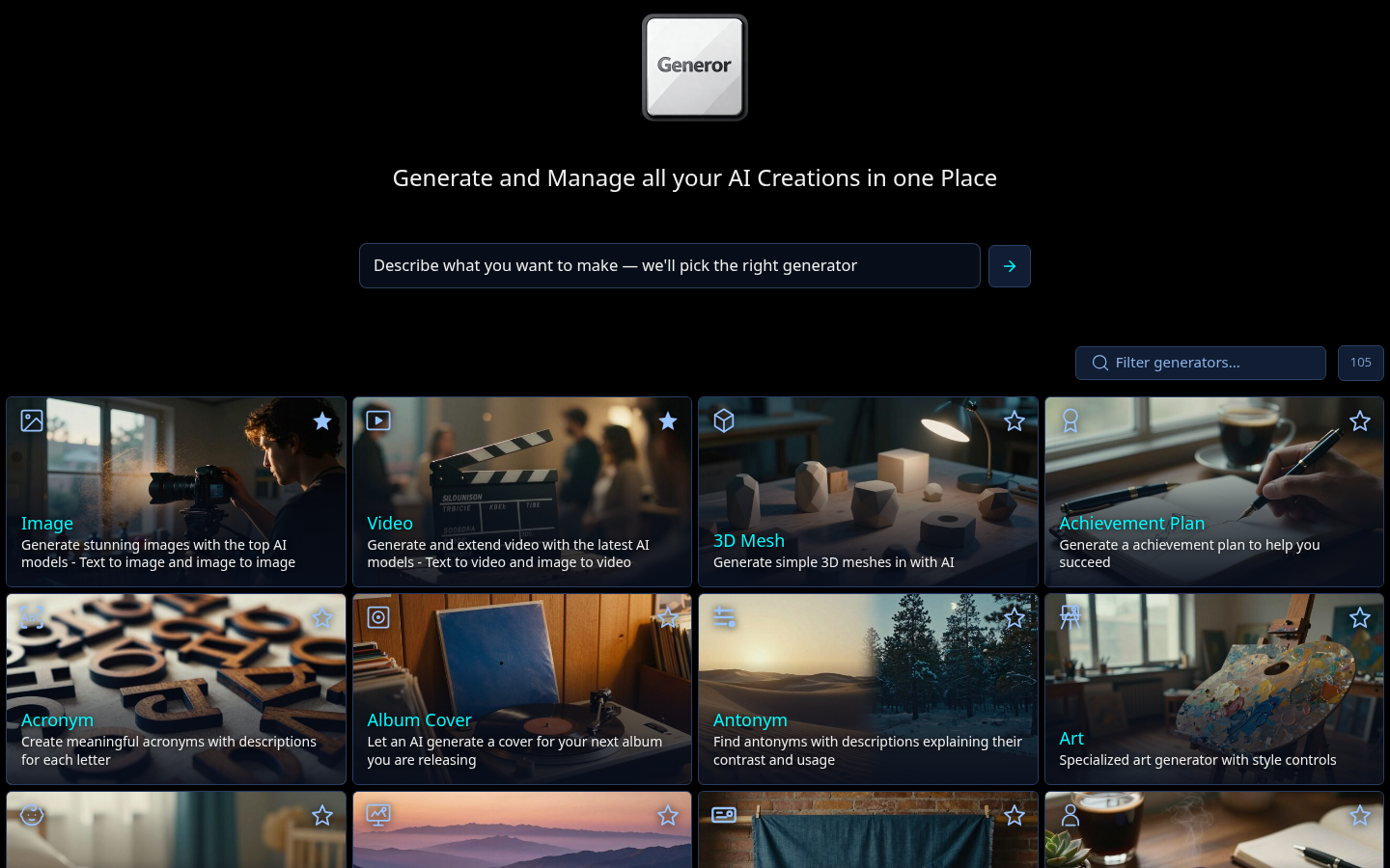Generor homepage